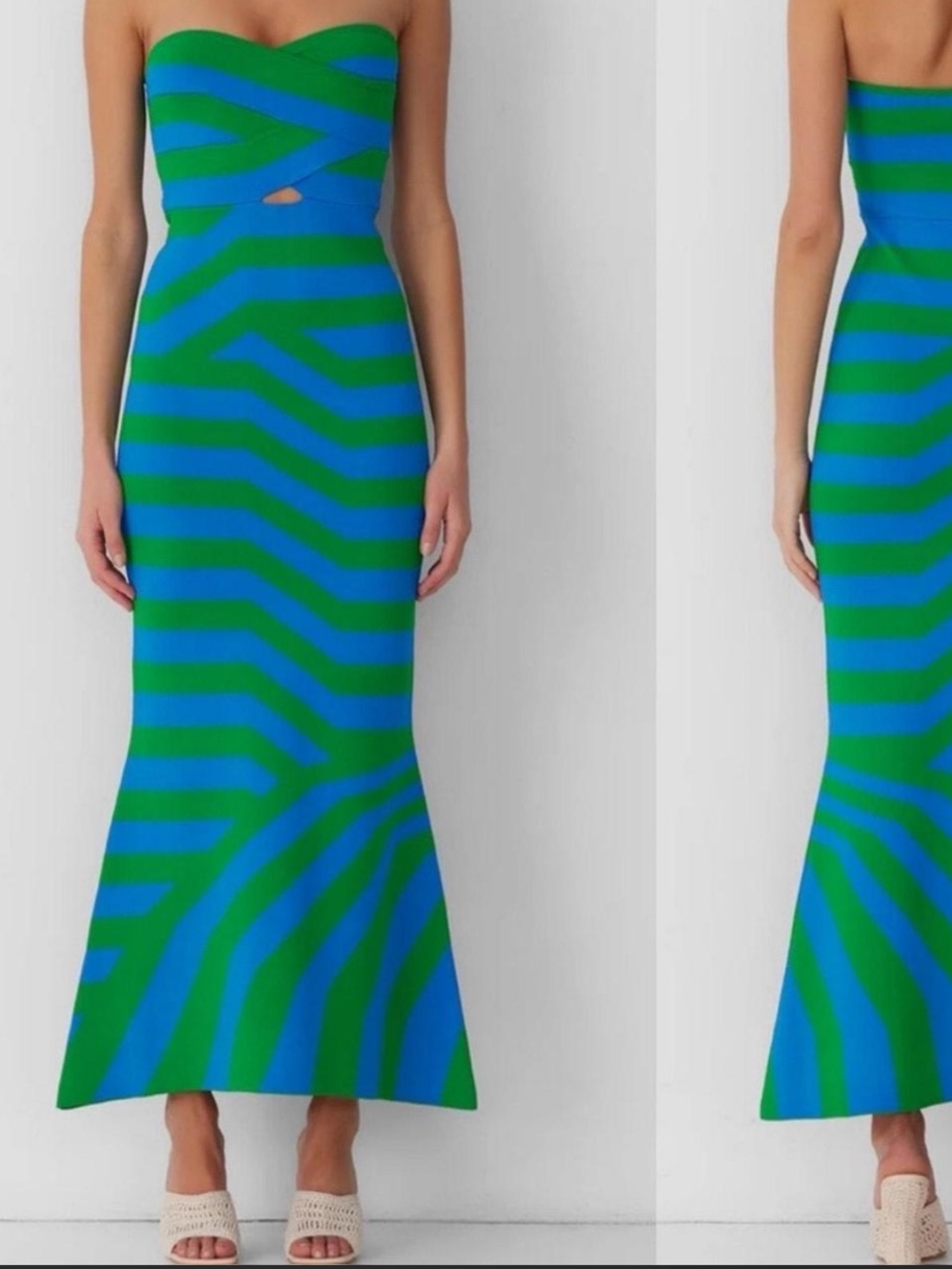 The wolf gang Strapless Green & Blue Chevron Maxi Dress